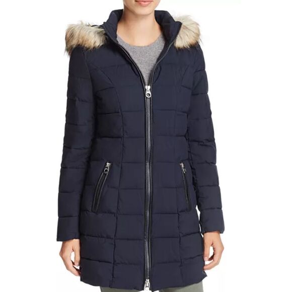 Laundry by Shelli Segal Faux Fur Trim Hooded Puffer Coat NWT Size Small - Picture 1 of 6